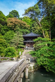 Bridge and pond in Chion-in temple garden, Kyoto, Japan