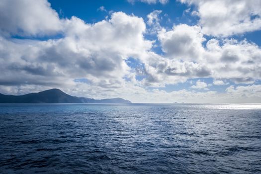 Marlborough Sounds coast view from a ferry, New Zealand