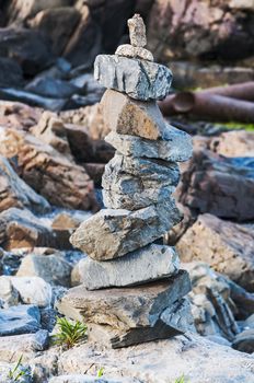 piled up stones on the Maine coastline, Usa
