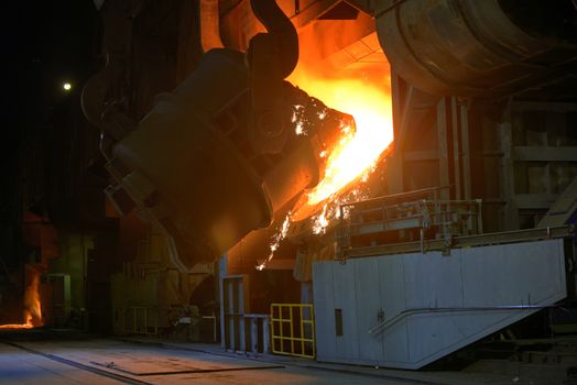 Hot steel pot in steel plant