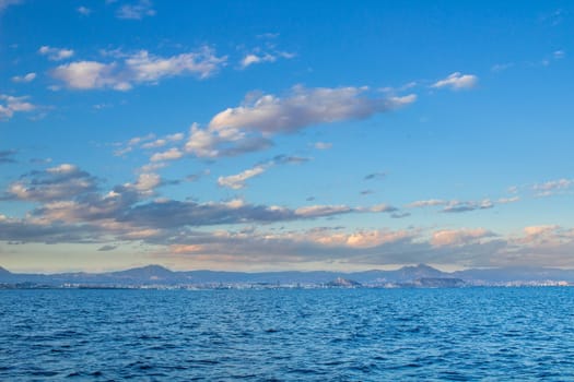 Dramatic cloudy sky view  on spanish coast in Mediterranean sea