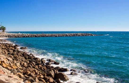 Mediterranean coastal sea view in Spain on sunny day