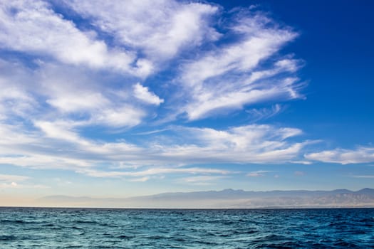 Dramatic cloudy sky view  on spanish coast in Mediterranean sea