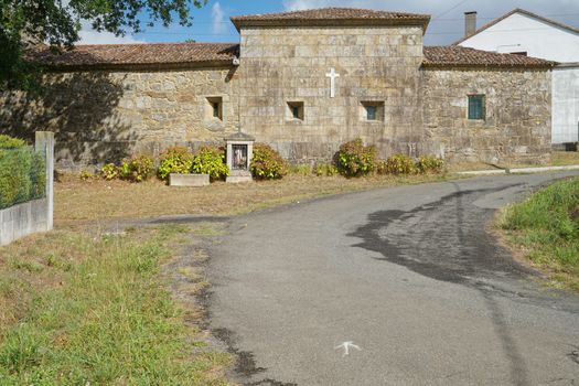 RUA DE FRANCOS, SPAIN - SEPTEMBER 11, 2017: Capela de San Martino on the Camino de Santiago trail on September 11, 2017 in Rua de Francos, Galicia, Spain