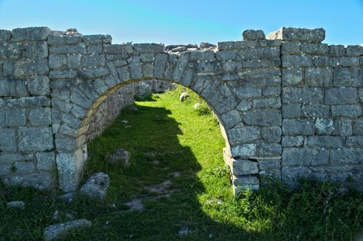 Remains of stone entrance gate on Bribir fortress, Dalmatia