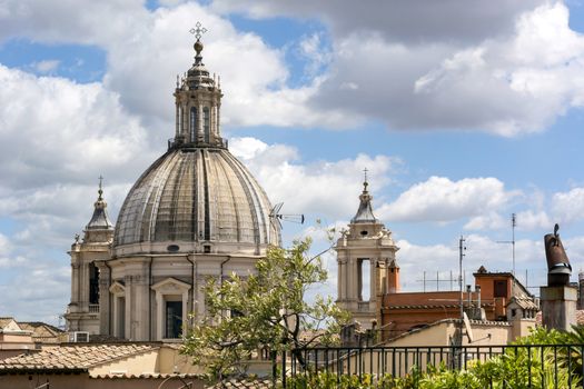 Church dome and clouds in a sunny day