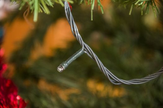 christmas light on christmas tree. Beautiful close up holiday photo. 
