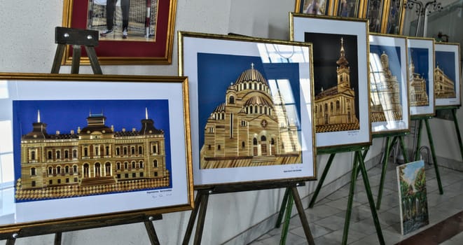 View at small painting exhibition in hall