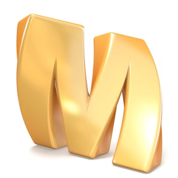 Orange twisted font uppercase letter M 3D render illustration isolated on white background