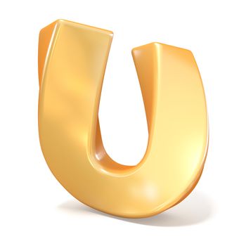 Orange twisted font uppercase letter U 3D render illustration isolated on white background