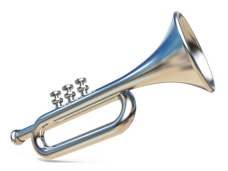 Simple silver trumpet 3D render illustration isolated on white background