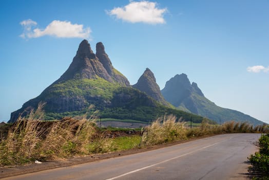 Panorama of "Camel" mountain in Mauritius island,sunny day.