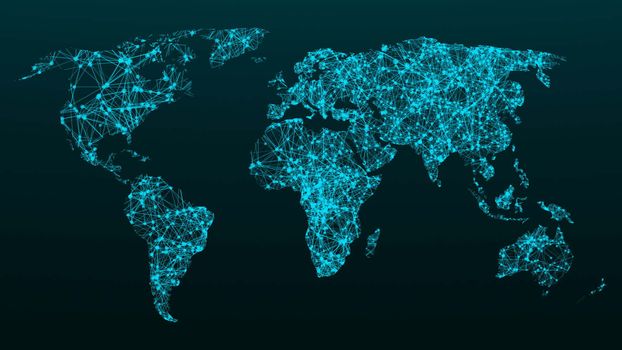 World map network. Connection dots background. 3d rendering