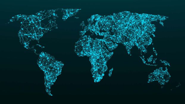 World map network. Connection dots background. 3d rendering