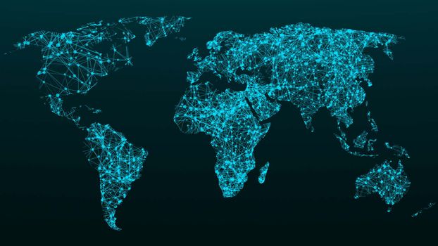 World map network. Connection dots background. 3d rendering