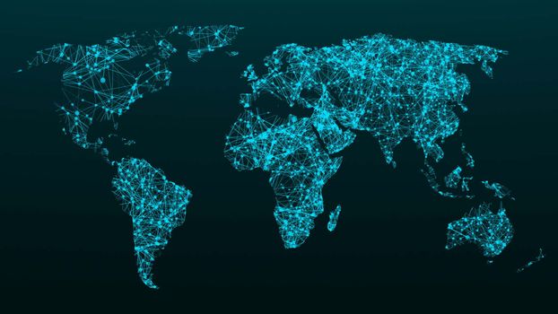 World map network. Connection dots background. 3d rendering