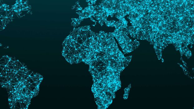 World map network. Connection dots background. 3d rendering