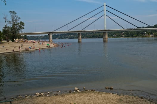View at bridge over Danube and other side of river, Novi Sad, Serbia