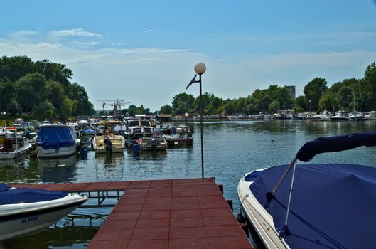 Boats at Danube pier dock in Novi Sad, Serbia