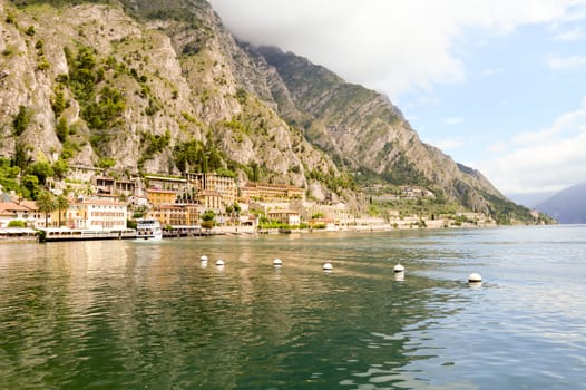 View of the Garda Lake and the old town of Limone in Italy