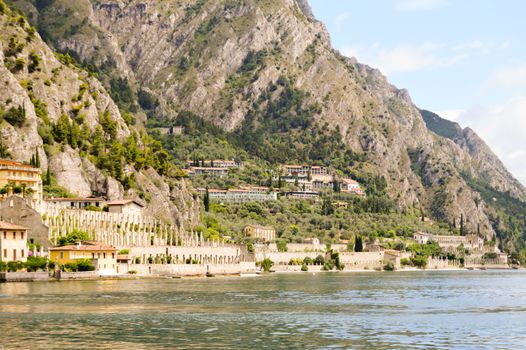 View of the Garda Lake and the old town of Limone in Italy