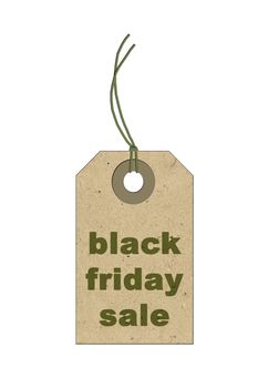 Black Friday shopping sale concept with eco ticket Sale tag close up on white isolated background.