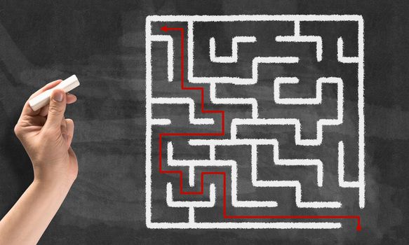 Conceptual image with hand drawning labyrinth pattern