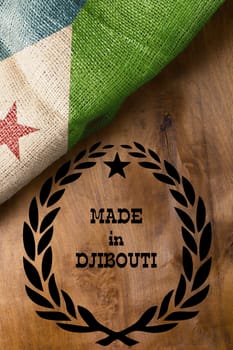 Poster for the state of Djibouti with an industrial symbol Made in Djibouti.