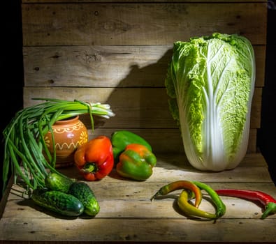 still life of fresh vegetables on a table