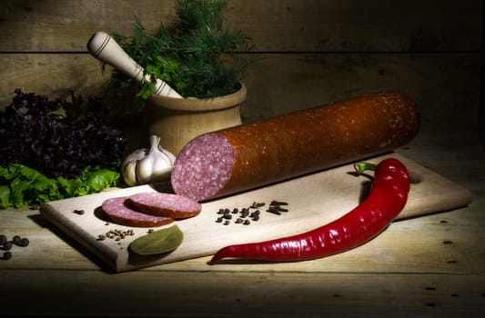 slices of salami isolated on a white background