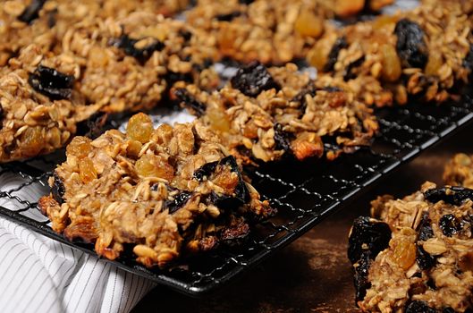 Healthy homemade baking. Oatmeal and banana cookies with dried prunes and raisins. Without flour and sugar.  