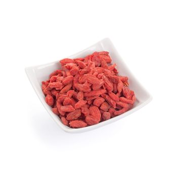 Dried Goji Berries. Goji berries in bowl on white background.