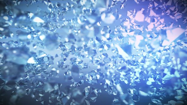An amazing 3d rendering of a huge heap of multifaceted diamonds shining with white and blue sparkles. They attract us with their genuine beauty and enormous price.