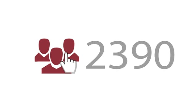 A hearty 3d rendering of a like you sign where a finger presses three purple heads and shoulders, meaning friends, with 2390 numbers put nearby in the white background. 