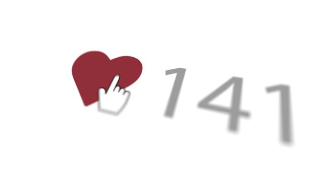 A warm 3d illustration of a love you sign where a finger presses a purple heart with 141 numbers put nearby in the white background turned diagonally. It looks lovely and delightful.