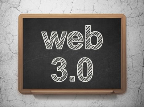 Web development concept: text Web 3.0 on Black chalkboard on grunge wall background, 3D rendering