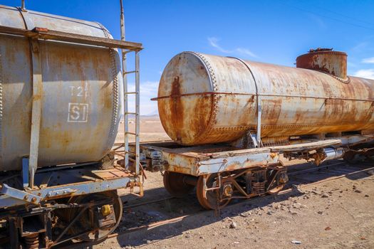 Old train station in Bolivian desert, south america