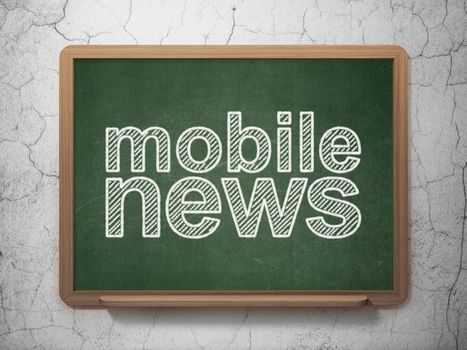 News concept: text Mobile News on Green chalkboard on grunge wall background, 3D rendering