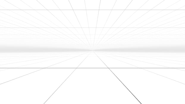 A dreamlike 3d illustration of a speedy tunnel highway working as a time portal from one reality to another. A holographic grid of lines interconnects with each other in the white background