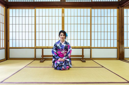 Asian woman wearing japanese traditional kimono in Japan.