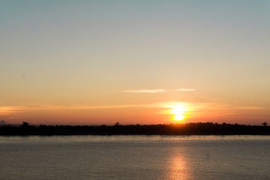 Sunrise over the river in morning with beauty nature, happy feeling in holiday