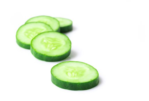Closeup cucumber sliced on white background, food and vegetable concept