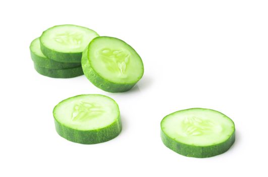 Closeup cucumber sliced on white background, food and vegetable concept