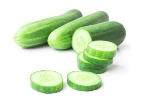 Closeup cucumber sliced on white background, food and vegetable concept