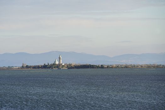 A view of Barbana Island in Grado Lagoon, Italy