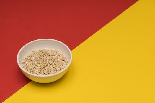 pearl barley a bowl on a colored background