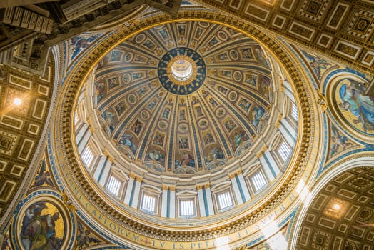 Saint Peter basilica dome seen from inside in Rome