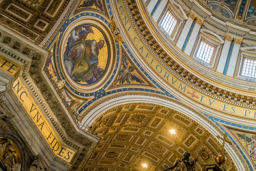 Saint Peter basilica dome seen from inside in Rome