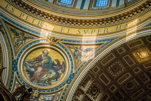 Saint Peter basilica dome seen from inside in Rome