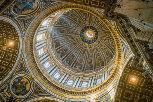 Saint Peter basilica dome seen from inside in Rome